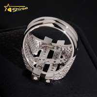Bague Iced Out en Argent 925 avec Symbole Dollar et Moissanite VVS, Bijou Bling Bling Entièrement Sertie de Diamants pour Homme