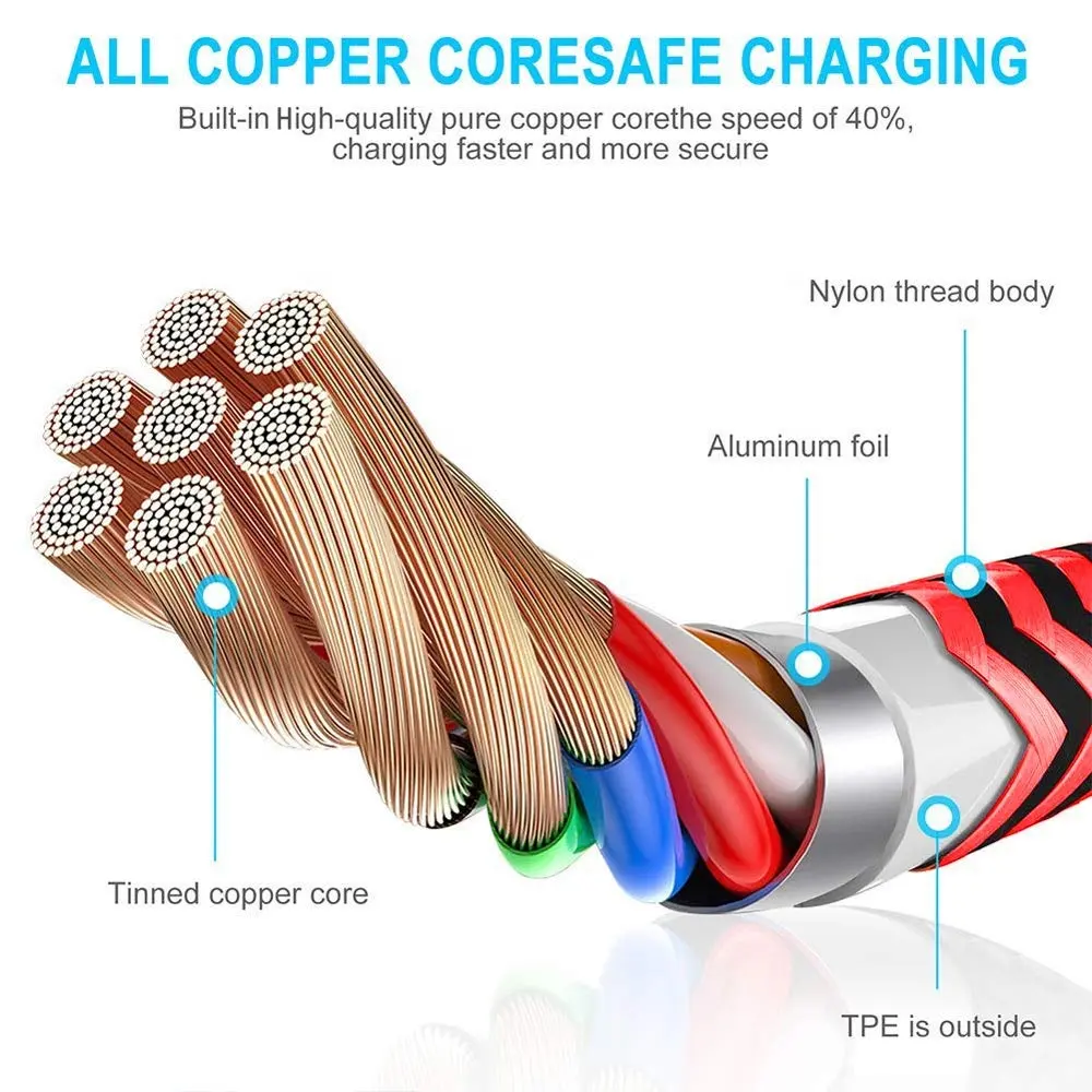 Fast Charging Nylon Aluminium Alloy Cable Charger Usb Cable 3A Fast Charge Mobile Nylon Usb Cable