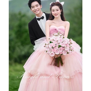 S2342N 2026 Nouvelle Robe de Mariée Longue Rose Élégante pour la Photographie en Extérieur et les Voyages, avec Décoration en Cristal - Product Image 2