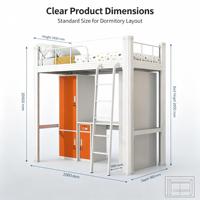 Lit mezzanine en métal pour une personne avec armoire intégrée et bureau d'étude pour dortoir, chambre, enfants, adolescents, adultes