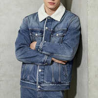 Veste en jean doublée sherpa pour homme, style vintage délavé, col polaire chaud pour l'hiver, manteau trucker décontracté, streetwear, vêtement d'extérieur