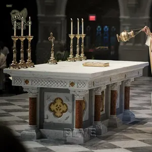 BLVE büyük Handcarved doğal taş dini katolik beyaz mermer kilise sunak masa