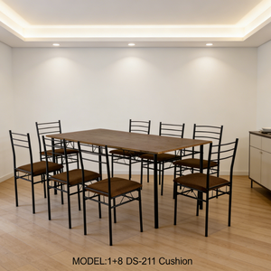 Ensemble de table à manger <span class=keywords><strong>YUKAI</strong></span> 1+8, plateau de table en MDF+PVC avec sièges rembourrés en tissu pour salle à manger 1+8 DS-211 - Product Image 4
