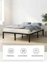 Modernes Minimalistisches Mattschwarzes Bettgestell mit Gummipolstern, Verstärktem Mittelbalken, Metallstreben und Stahlplattform in Voller Größe
