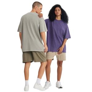 T-shirt personnalisé en tricot délavé à l'acide pour hommes 100% coton vintage surdimensionné grande taille respirant - Product Image 1