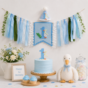 Pafu Décoration de toile de fond photo pour <span class=keywords><strong>baby</strong></span> shower, guirlande à pompons, ensemble bannière et chapeau pour le premier anniversaire de la bébé-oie, ensemble de toile de fond photo pour anniversaire de la bébé-oie - Product Image 1