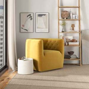 Nouvelle chaise pivotante en velours doré Delaney moderne - Durable et portable pour salon, chambre, salle à manger et hôtel - Product Image 5