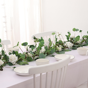 Decorazione di cerimonia nuziale Artificiale di Seta Del Faux di Foglie di Eucalipto Ghirlanda Del Fiore della Rosa <span class=keywords><strong>Runner</strong></span> - Product Image 5