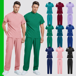 Men Hospital Uniform Set Zip-Up Top Elastic Pants Moisture Wicking Split Design For Medical Workwear - Product Image 3