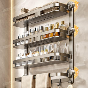 Étagère de salle de bain à fixation par ventouse Liang 60x70cm, double niveau, pour coin, avec barre porte-serviettes, design rectangulaire durable - Product Image 3