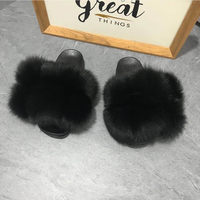 Sandales à la mode en fourrure de raton laveur pour femmes, sandales marron, blanc, gris, rose, pompon, fourrure de renard