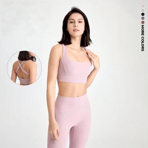 Wholesale Women's Square Neck Sports <b>Bra</b> Crisscross Back <b>Padded</b> Yoga Crop Top Breathable Workout <b>Bra</b> Medium Impact Gym <b>Bra</b> - Product Image 1