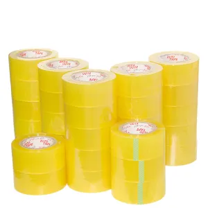 Nastro adesivo per imballaggio in acrilico giallo trasparente da 100m Bopp nastro per imballaggio con stampa su un lato