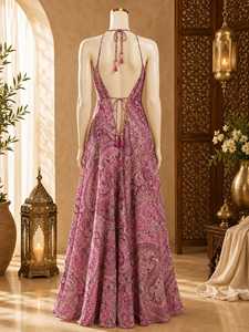 Women's Floral V-neck Floor-Length Chiffon Woven <b>Boho</b> Beach Flowy <b>Summer</b> Resort Vacation Holiday Celebration Natural Waist <b>Dress</b> - Product Image 4
