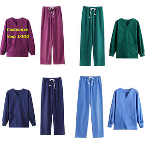 スクラブユニフォームロングスリーブホワイトVネックユニフォームナース男性用スクラブユニフォームセット - Product Image 1