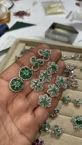 Genuine Emerald and Diamond Flower <b>Silver</b> <b>Stud</b> <b>Earrings</b> 92.5 Sterling <b>Silver</b> <b>Earring</b> - Product Image 4