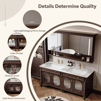 Meuble-lavabo de salle de bain rétro américain avec lavabo simple/double, meuble-lavabo autoportant en bois massif avec comptoir en marbre et lavabo en céramique