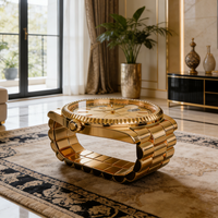 Table basse moderne en fibre de verre dorée, style luxe, forme montre-bracelet, décoration de salon Art Déco