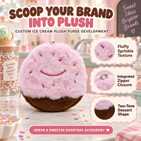 Porte-monnaie en peluche rose personnalisé en forme de crème glacée avec fermeture éclair, jolie pochette à monnaie dessert OEM/ODM pour accessoires de sac