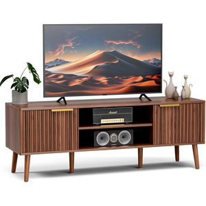 Nu-דקו טלוויזיה לעמוד בסלון באמצע המאה המודרני מרכז הבידור אגוז טלוויזיה קונסולת נלווה ארונות הדלת פתוחים מדפים - Product Image 1