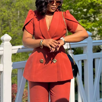 Ensemble pantalon droit et haut cintré à col tailleur en dentelle à manches courtes pour femme, style africain, coupe européenne et américaine