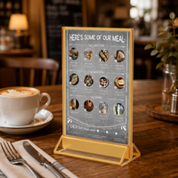 Support de signalisation de table en acrylique à bord doré, porte-menu triangulaire de bureau pour numéros de table de mariage, affichage pour restaurants et bureaux, OEM