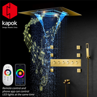 Plafonnier intensif LED SUS304 24x32 pouces, avec système de musique, robinet thermostatique avec chute d'eau, effet pluie et cascade, pour salle de bain