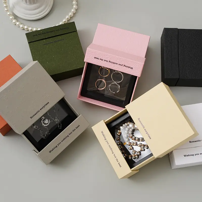 Cajón con logotipo personalizado, caja de embalaje para joyería, anillo deslizante de lujo, pendiente, collar, pulsera, cajas organizadoras