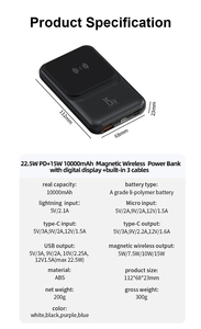10000mAh Pocket Power Bank Magnetic Wireless Fast Charging 22.5W USB <b>Type</b>-<b>C</b> Digital Display for USB Input Interface - Product Image 5