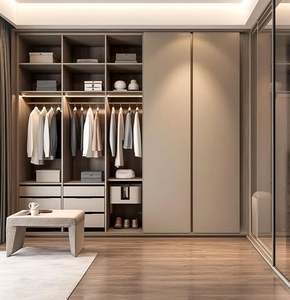 Armoire de chambre à coucher en bois moderne complète et personnalisée, facile à assembler, design de porte blanche pour appartement et hôtel - Product Image 6