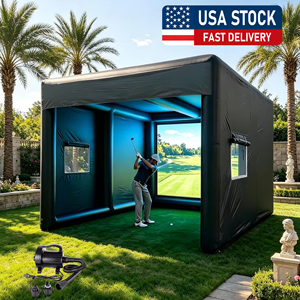 Tente de simulation de golf gonflable portable avec rideau <span class=keywords><strong>pour</strong></span> entraînement au swing, compatible avec la projection (projecteur non inclus) - Product Image 1