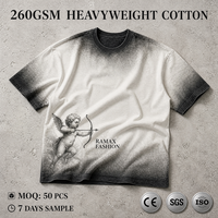 T-shirt RAMAX vintage délavé à l'acide, coton épais 260 GSM, coupe oversize, streetwear, motif Cupidon, fournisseur d'usine