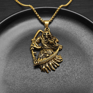 Colgantes de Acero Inoxidable 316L PVD Personalizados con Diseño de Calavera y Guadaña, Joyería Fina de Moda, Collares para Hombre, Venta al por Mayor - Product Image 1