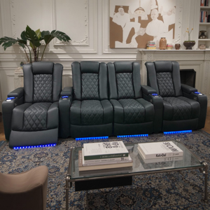 เตียงโซฟาไฟฟ้าหนังแท้สีขาวที่นั่งสไตล์โรงภาพยนตร์ที่ทันสมัยห้องดูหนังวันโรงละครเฟอร์นิเจอร์เลานจ์ - Product Image 4