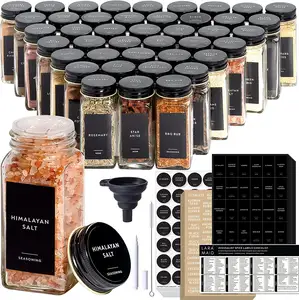 Factory Price Herbs Container Glass Spice Jars Square Glass Bottles Spice Containers Jar with Black Lid