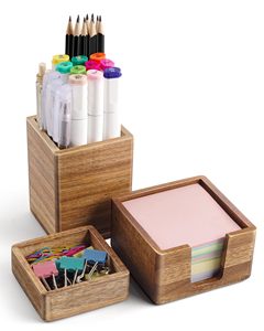 Support de Bloc-Notes Adhésif en Bois d'Acacia Moderne en Gros, Distributeur de Blocs-Notes Personnalisé OEM ODM avec Logo, Organisateur de Bureau Portable Transparent - Product Image 1