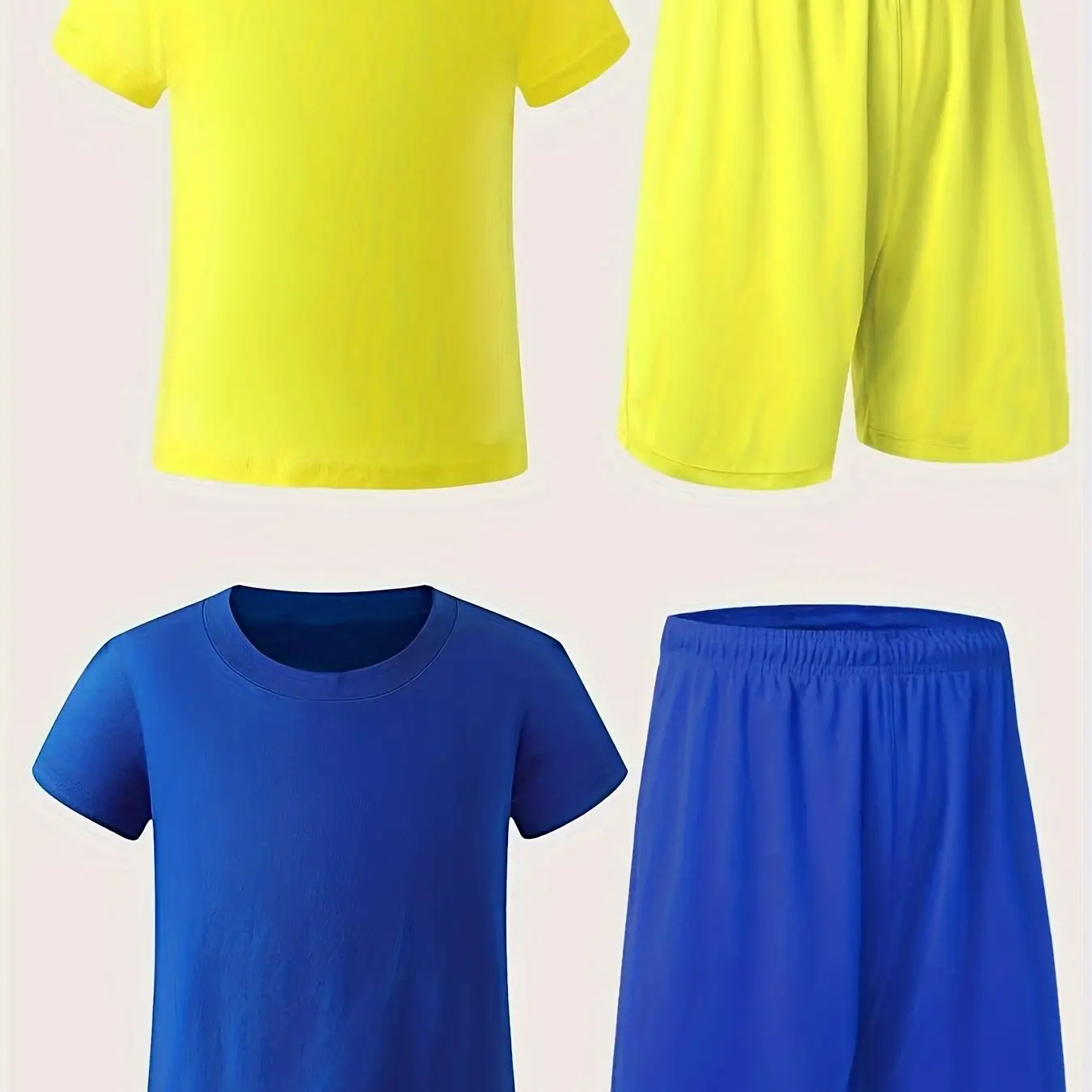 Conjunto de camiseta e shorts de manga curta casual cor sólida para meninos, 4 peças, roupas confortáveis de verão para meninos