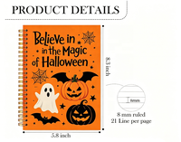 Carnets à spirale personnalisés pour Halloween, couverture rigide, motifs citrouille magique, sorcière, chauve-souris, fond orange, impression personnalisée, logo sur mesure