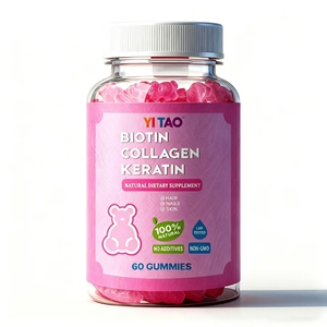 Bonbons gommeux populaires au collagène et à la biotine, saveur fraise, véganes et biologiques, adaptés à la croissance des cheveux et des ongles, ainsi qu'à l'entretien de la peau. - Product Image 1