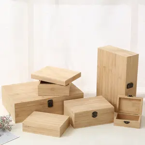 Toptan bambu hediye takı ambalaj kutuları bambu ahşap kapaklı kutu