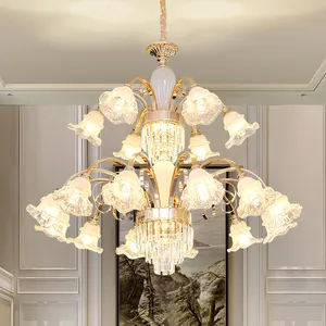 Moderne Bloemvorm Kroonluchter Voor Hotelhal Villa Hangende Lamp Grote Decoratieve Gouden Ledlamp