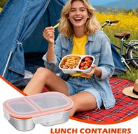 Boîte à goûter réutilisable en acier inoxydable de 800 ml avec 2 compartiments, boîte à goûter en métal à emporter pour l'école, le bureau, les voyages