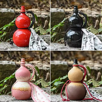 Dectorgaya China 500ml Pot anggur keramik labu indah dengan tali merah-Vintage labu kuno Tiongkok