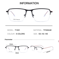 Kacamata Optik Fashion Setengah Bingkai Persegi Panjang Ultra-Ringan dari Titanium Murni 100% Gaya Baru dengan Pengiriman Cepat