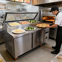 Table de préparation à double température en acier inoxydable 2M AC pour pizzeria, avec refroidisseur d'air intégré
