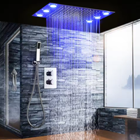 Système de douche pluie monocommande en acier inoxydable poli avec télécommande, LED multicolores et vanne inverseur thermostatique moderne
