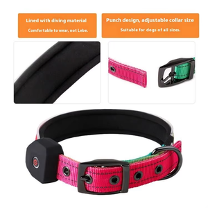 Venta al por mayor de collares de poliéster ajustables para perros y mascotas con luces LED, collar intermitente luminoso seguro, patrón de impresión de brillo nocturno - Product Image 3
