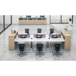 行政办公桌现代家具办公桌办公电脑4人概念长凳工作站电脑桌带书