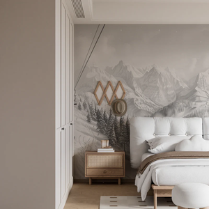 Carta <span class=keywords><strong>da</strong></span> Parati Murale con Paesaggio Atmosferico di Montagne Innevate e Design con Teleferica per Decorazione di Interni di Casa, Camera <span class=keywords><strong>da</strong></span> Letto e Hotel - Product Image 2