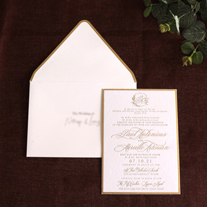 Tarjetas de boda de terciopelo blanco, invitación con sobre de aluminio dorado - Product Image 3